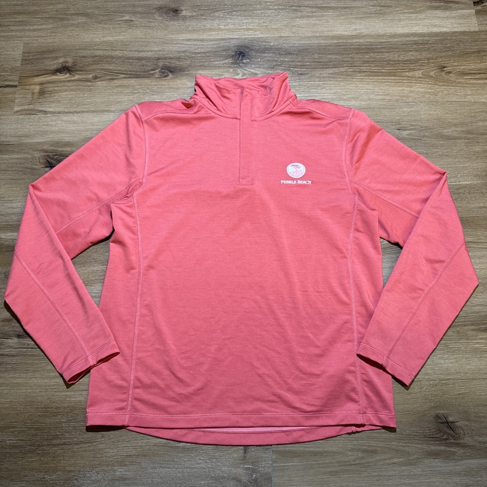 Jim Nantz Vineyard Vines Mens SMALL Salmon 1/4 Zip Pullover Pebble Beach Ca Logo